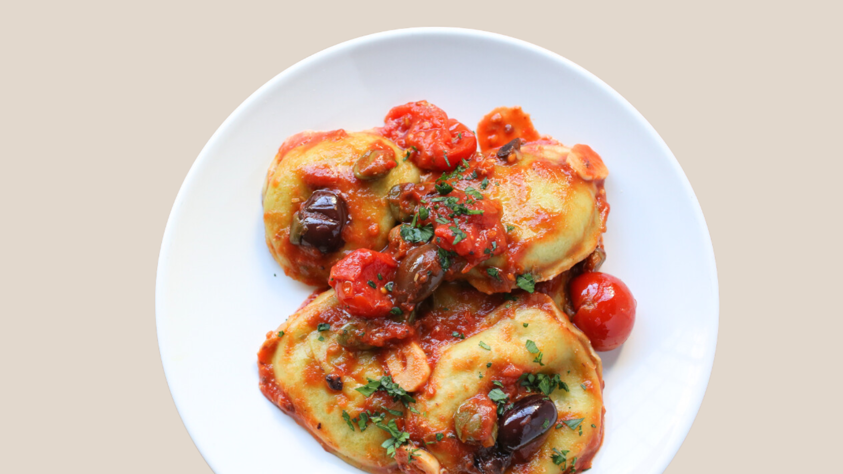 Spinach Ravioli with Olives, Capers and Cherry Tomatoes – Pastosa Shop Online