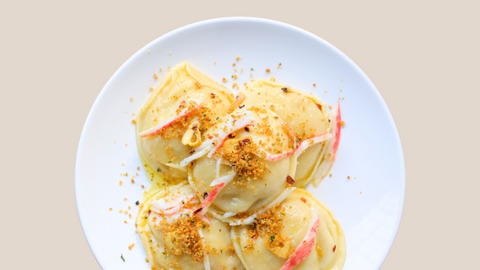 Crab Ravioli with Aglio, Olio, Peperoncino and Garlicky Breadcrumbs