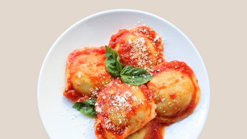 Beef Ravioli with Marinara Sauce and Fresh Basil