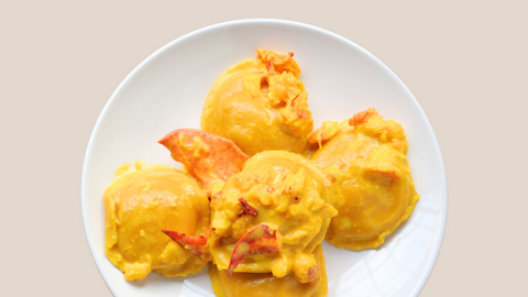 Lobster Ravioli with Saffron Cream Sauce